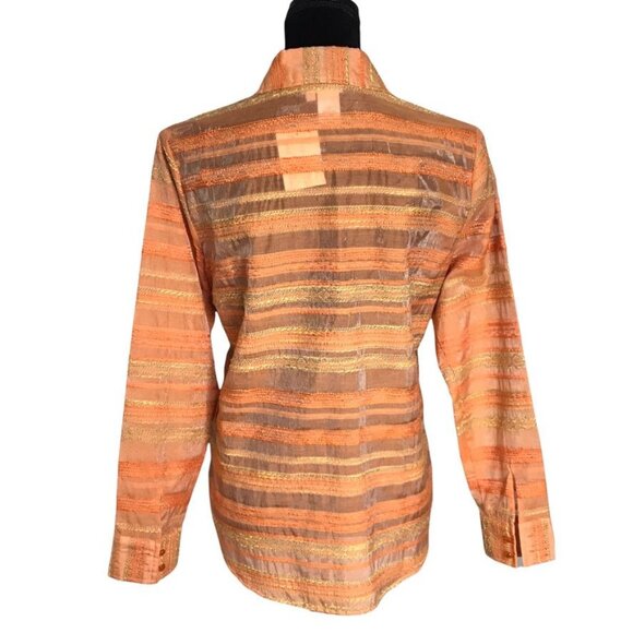 Coldwater Creek Sheer Tweed Style Blouse in Orange/Yellow - Size Small - Picture 4 of 7
